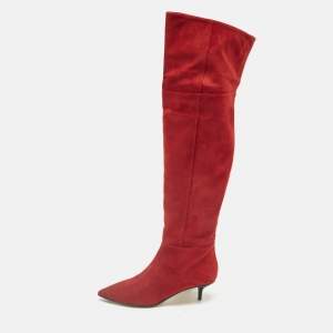 Pre Owned Jimmy Choo Red Suede Rise 50 Knee Length Boots Size 40