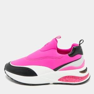 Pre Owned Jimmy Choo Memphis Size 39.5 Fuchsia Neoprene Slip On Sneakers