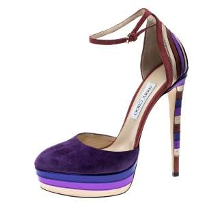 Jimmy Choo Purple Suede and Metallic Leather Macy Ankle Strap Platform Sandals Size 40