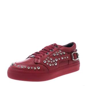 Pre Owned Jimmy Choo Red Studded Leather Roman Platform Sneakers Size 41