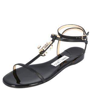 Pre Owned Jimmy Choo Black Leather Alodie Flat Sandals Size 40
