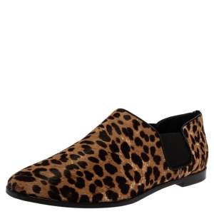 Jimmy Choo Leopard Print Calf Hair And Elastic 'Glint' Slip On Loafer Size 39