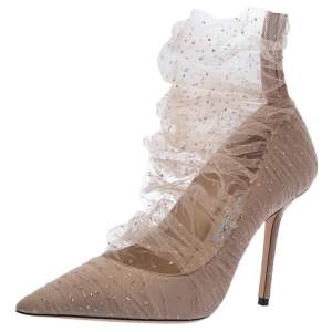 مملوكة مسبقًا Jimmy Choo Beige Lace and Suede Lavish Pumps Size 39