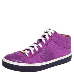 Pre Owned Jimmy Choo Purple Textured Suede And Leather Belgravia High Top Sneakers Size 40