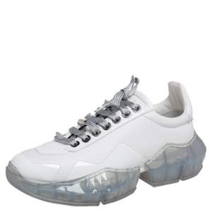 مملوكة مسبقًا حذاء رياضي جيمي تشو دايموند جلد أبيض بعنق منخفض مقاس 38