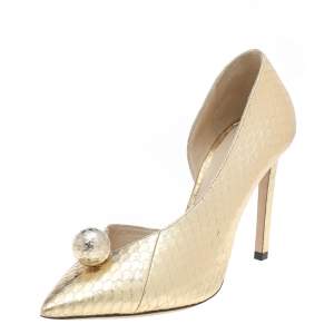Pre Owned Jimmy Choo Gold Python Embossed Leather Sadira D'orsay Pumps Size 36