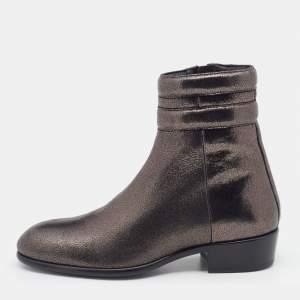 Pre Owned Jimmy Choo Metallic Dark Brown Leather Jimi Ankle Boots Size 39