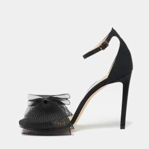 Pre Owned Jimmy Choo Black Fabric and Mesh Aveline Ankle-Strap Sandals Size 39.5