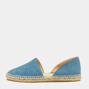Pre Owned Jimmy Choo Blue Demin Cutout Espadrille Flats Size 36.5