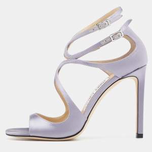 Pre Owned Jimmy Choo Light Purple Satin Lang Ankle Strap Sandals Size 36