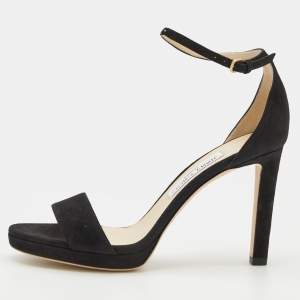 Pre Owned Jimmy Choo Black Suede Ankle Strap Sandals Size 38.5