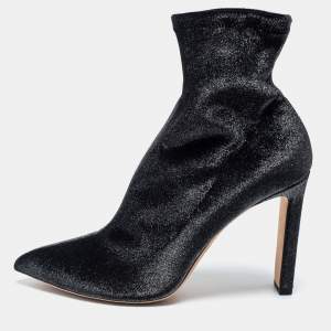 Jimmy Choo Black/Silver Glitter Velvet Louella Ankle Boots Size 40.5