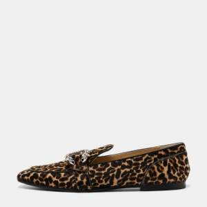 Jimmy Choo Brown/Black Calf Hair Mani Buckle Loafers Size 40