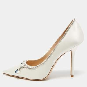 Pre Owned Jimmy Choo White  Satin Love Pumps Size 40