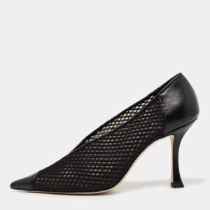 Pre Owned Jimmy Choo Black Leather and Mesh Pointed Toe Pumps Size 38