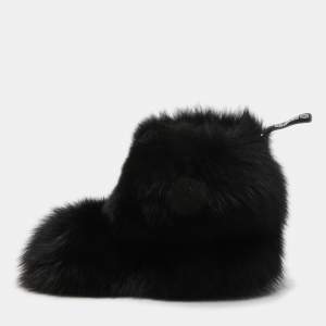 Pre Owned Jimmy Choo Black Fox Fur Ankle Boots Size 39