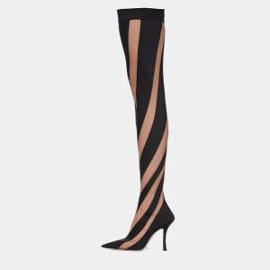 Pre Owned Jimmy Choo-X-Mugler Two Tone Fabric and Net JCxM Over the Knee Boots Size 40