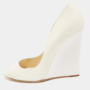 Pre Owned Jimmy Choo Off White Patent Leather Baxen Wedge Pumps Size 41