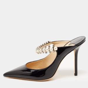 Pre Owned Jimmy Choo Black Patent Leather Crystal Embellished Bing Mules Size 36