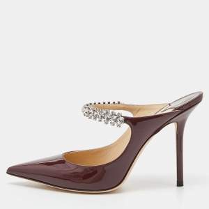Pre Owned Jimmy Choo Burgundy Patent Leather Bing Mules Size 39.5