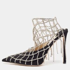 Pre Owned Jimmy Choo Black Suede Crystal Embellished Scotty Pumps Size 39