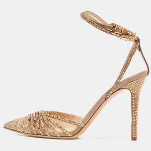 Pre Owned Jimmy Choo Gold Suede Kizzy-100 Embellished Pumps Size 38.5