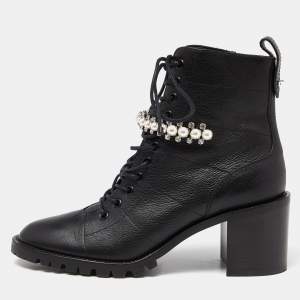 Pre Owned Jimmy Choo Black Leather Cruz Block Heel Ankle Boots Size 40