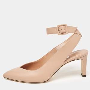 Pre Owned Jimmy Choo Beige Leather Lou Pointed Toe Ankle Strap Pumps Size 39