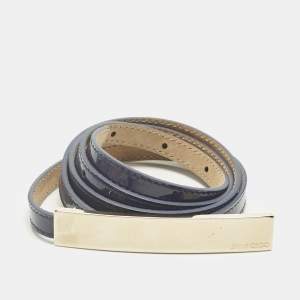 Pre Owned Jimmy Choo Purple Patent Leather Metal Logo Waist Belt 80CM