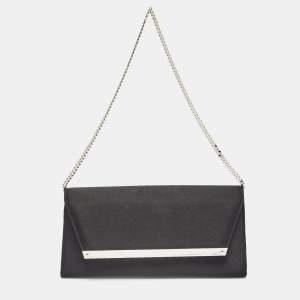 Pre Owned Jimmy Choo Black Satin Margot Chain Clutch