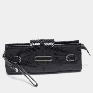 Pre Owned Jimmy Choo Black Snakeskin Tulita Clutch