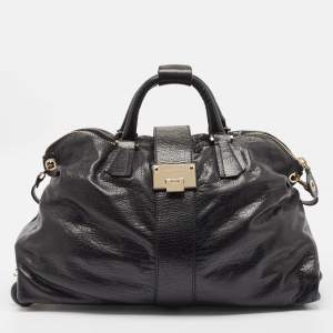 Jimmy Choo Black Pebbled Leather Rolling Weekender Bag