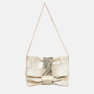 Jimmy Choo Light Gold Nubuck Leather Chandra Chain Clutch