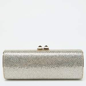 Jimmy Choo Gold Glitter Lurex Fabric Twill Tube Clutch