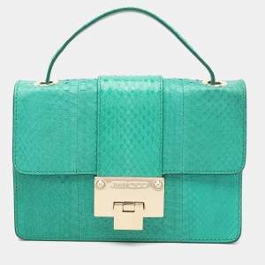 Jimmy Choo Green Watersnake Rebel Flap Top Handle Bag