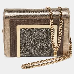 Jimmy Choo Gold/Brown Leather and Snakeskin Ava Crossbody Bag