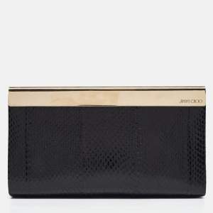 Jimmy Choo Black/Gold Snakeskin Cayla Clutch