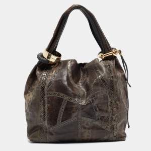 Jimmy Choo Grey Karung Leather and Snakeskin Saba Hobo