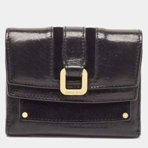 Jimmy Choo Black Leather and Suede Double Flap Compact Wallet