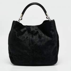 Yves Saint Laurent Black Calfhair and Patent Leather Roady Hobo