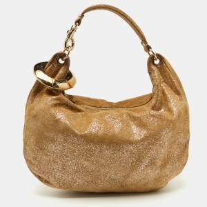 Jimmy Choo Gold Shimmering Suede Solar Hobo