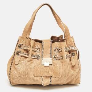 Jimmy Choo Beige Snakeskin Embossed and Watersnake Leather Riki Tote