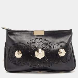 Jimmy Choo Black Leather Embellished Clutch