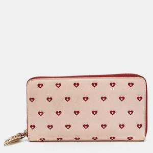 Jimmy Choo Pink/Red Leather Milly Sweetheart Zip Around Wallet