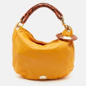 Jimmy Choo Mustard Snakeskin and Leather Sky Bangle Hobo