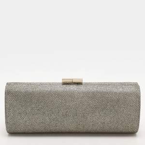 Jimmy Choo Gold Glitter Lurex Fabric Twill Tube Clutch