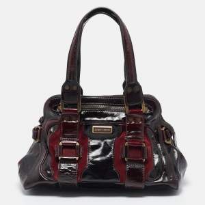 Jimmy Choo Burgundy Patent Leather and Suede Malena Satchel