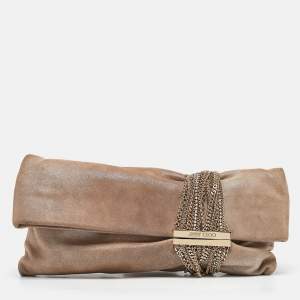 Jimmy Choo Beige Shimmering Suede Chandra Clutch