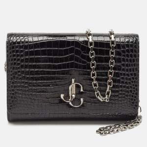 Jimmy Choo Black Croc Embossed Leather Varenne Clutch Bag