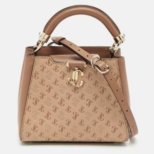 Jimmy Choo Two Tone Brown Embossed Leather Mini Varenne Top Handle Bag